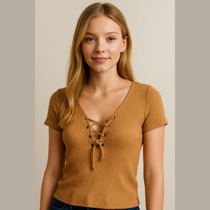 Urban Heritage - small - brown lace up fitted tshirt